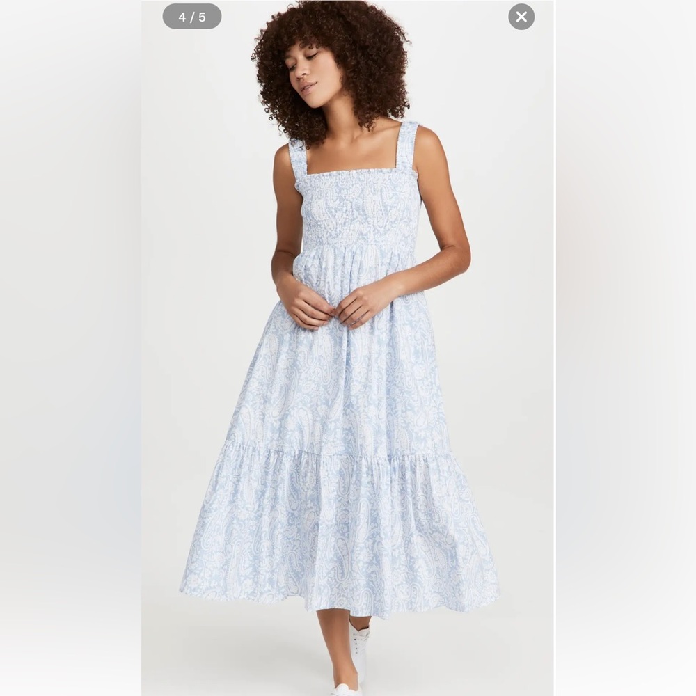 Cotton paisley floral blue midi dress